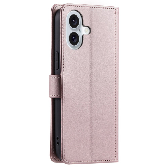 Puzdro s chlopňou pre iPhone 16 Plus, Rhombus Crossbody Leather, ružové rose gold