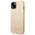 GUESS Obal na mobil pre iPhone 14 Plus, Glitter Script Hardcase, zlaté