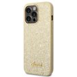 GUESS Obal na mobil pre iPhone 14 Pro, Glitter Script Hardcase, zlaté