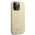 GUESS Obal na mobil pre iPhone 14 Pro, Glitter Script Hardcase, zlaté