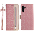 Klapkové puzdro pre Samsung Galaxy A35 5G, Wallet Pocket Zipper Lace, ružové
