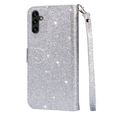 Klapkové puzdro pre Samsung Galaxy A35 5G, Wallet Zipper Pocket Glittery, strieborné