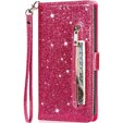 Klapkové puzdro pre Samsung Galaxy A55, Wallet Zipper Pocket Glittery, ružové