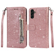 Klapkové puzdro pre Samsung Galaxy A55, Wallet Zipper Pocket Glittery, ružové rose gold