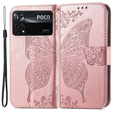 Klapkové puzdro pre Xiaomi Poco X4 Pro 5G, Butterfly, ružové rose gold