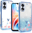 Puzdro pre Oppo A18 4G / A38 4G, Glitter Flower, modré